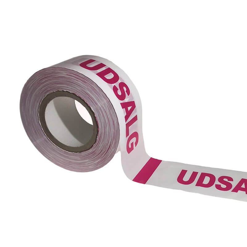 Hvid-pink-Udsalg-afspærringsbaand tape med ordet UDSALG
